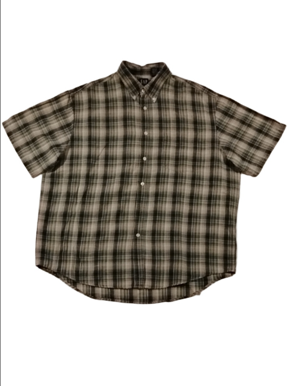 3/$20 Button-Down Short Sleeve Plaid Shirt - Green & Gray